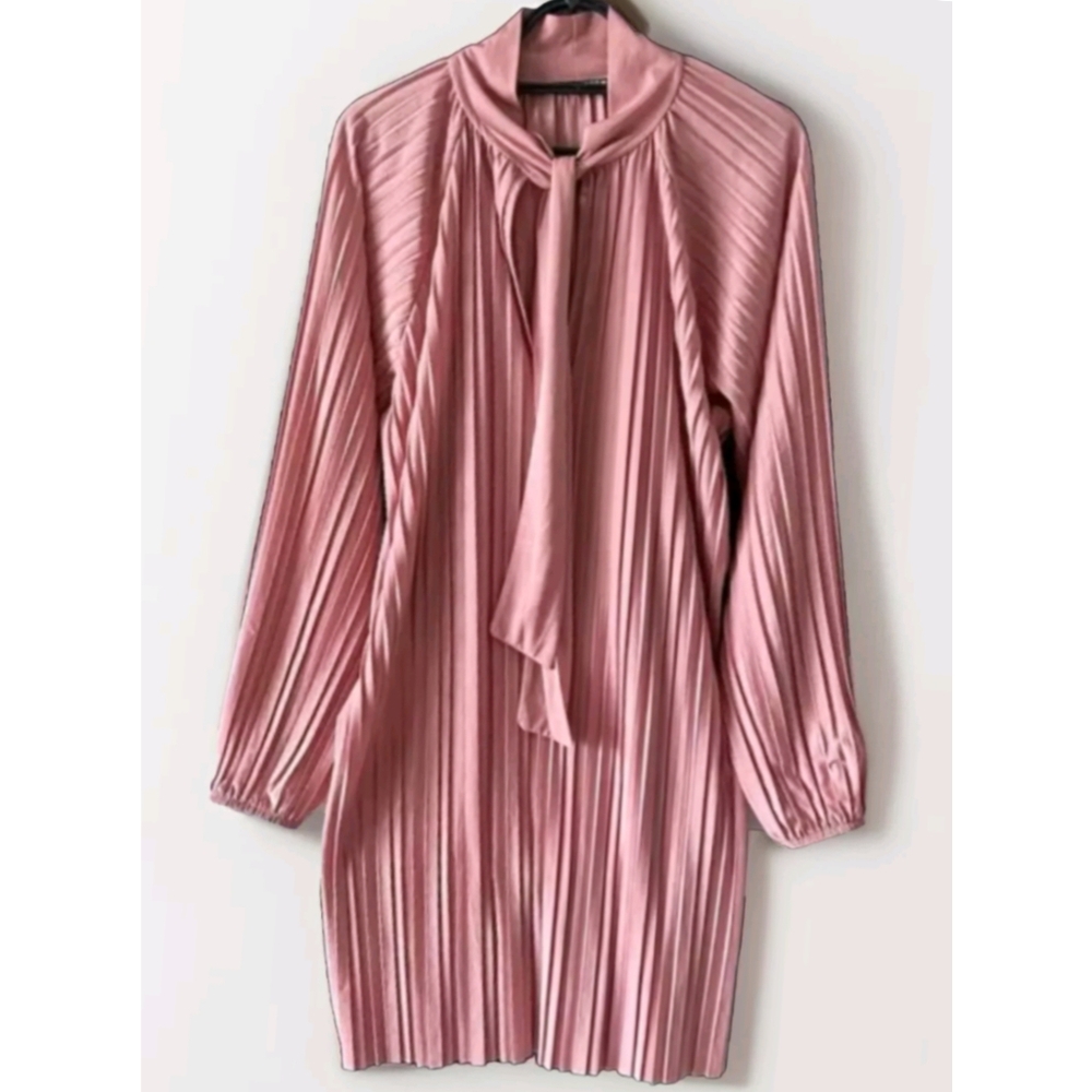 Zara Tie-Neck Pleated Shift Dress Size S